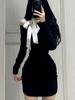 Black Off Shoulder Elegant Slim One Piece Dress Women Autumn Winter New Gyaru Sexy Party Dresses Korean Fashion Bow Y2k Short Dress