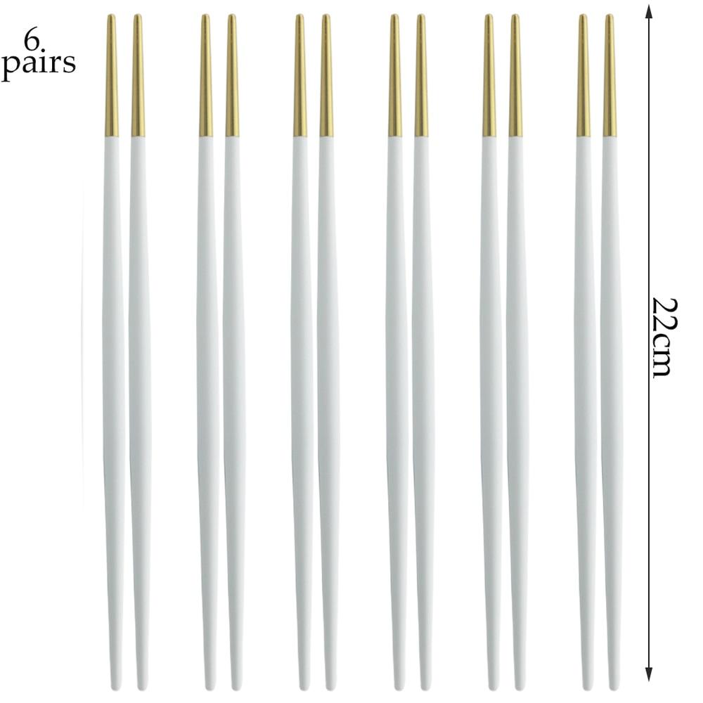6 Çift Lüks 18/10 Paslanmaz Çelik Kare Çubuklar Titanyum Altın Gül Suşi Renkli Çin Japon Tarzı Çubuklarını