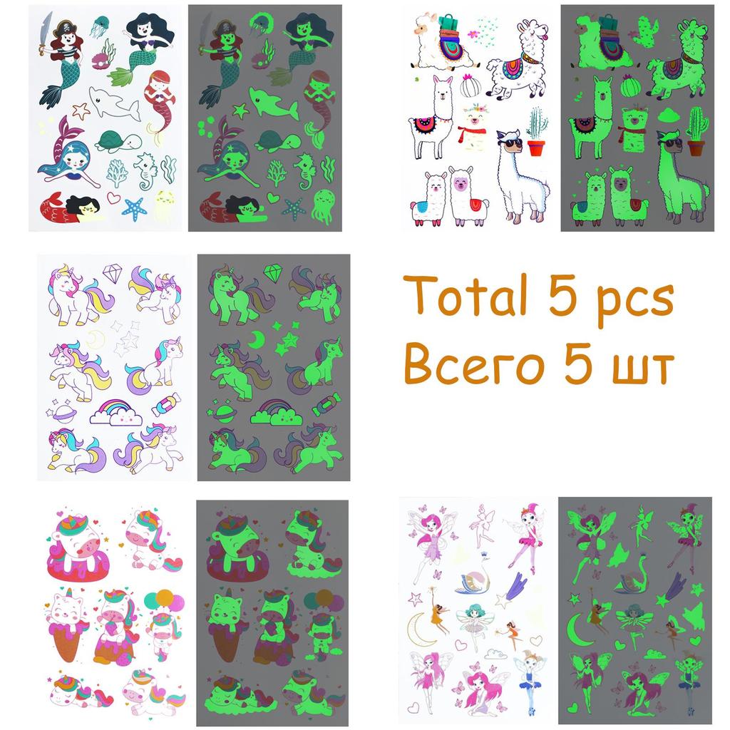 Tattoo Stickers Luminous Child Kid Temporary Fake Tattoos Glow Paste On Face Arm Leg for Children Body Art Unicorn Sticker Toy