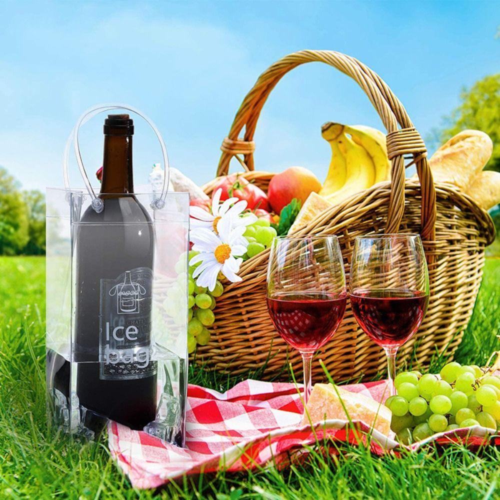 Portable PVC Ice Bag Transparent Foldable Wine Bottle Freezer Bag Leakproof Chiller Drink Bottle Cooler Outdoor Camping