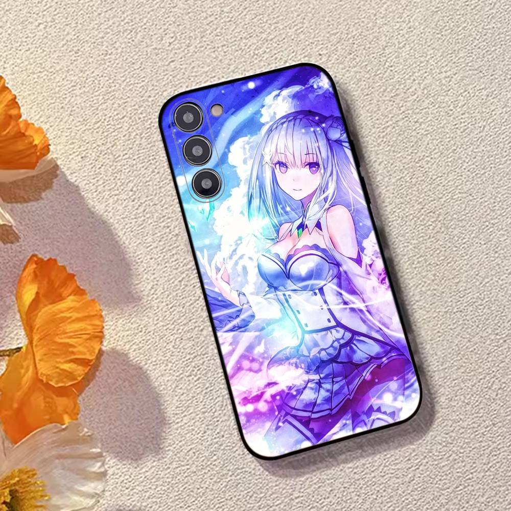 Anime Cute Girl RE:Zero Emilia Phone Case For Samsung Galaxy A73,A72,A71,A70,A53,A52,A51,Soft Silicone Black Cover