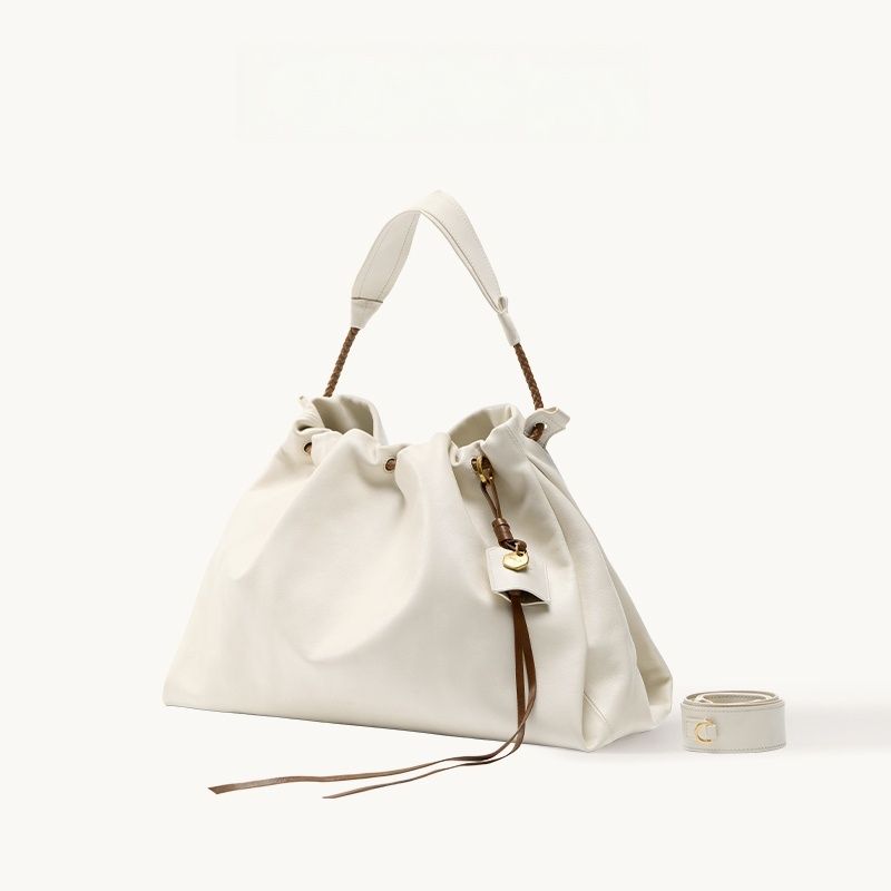 

Wenqi Same Style Bena Cowhide Tote Bag Female 2025 New Arrival Large Capacity Garbage Bag Work Clothing Crossbody Stray Bag Medium Yu Mo Bai + Faun Brand Bag Hanging