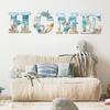 4 Pcs Wood Home Sign Coastal Beach Wall Decor Beach Style Signs Blue Starfish and Shell Wall Decor Beach Theme Sign for Home Letters Hanging Wall