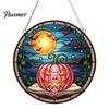 Transparent Light Shadow Effects Halloween Pumpkin Suncatcher, Stained Glass Style Round Window Hanging Ornament, Acrylic Creative Holiday Home