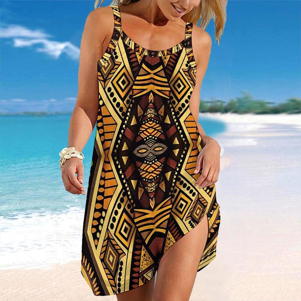 Abito da Spiaggia da Donna Mini Abito Stampa Casual Moderno Senza Maniche Vestibilità Larga Esterno Quotidiano Estate