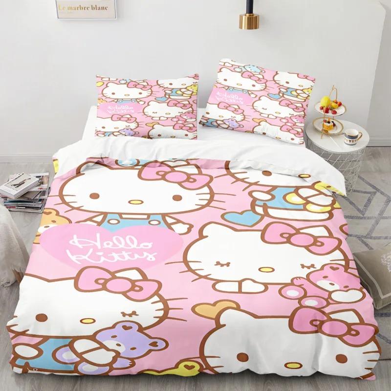 

Набір підковдри Hello Kitty Набір постільної білизни Hello Kitty Мультяшний Аніме Чохол на ковдру Наволочка Комплект постільної білизни Розмір Twin Full Queen US King 264x228cm