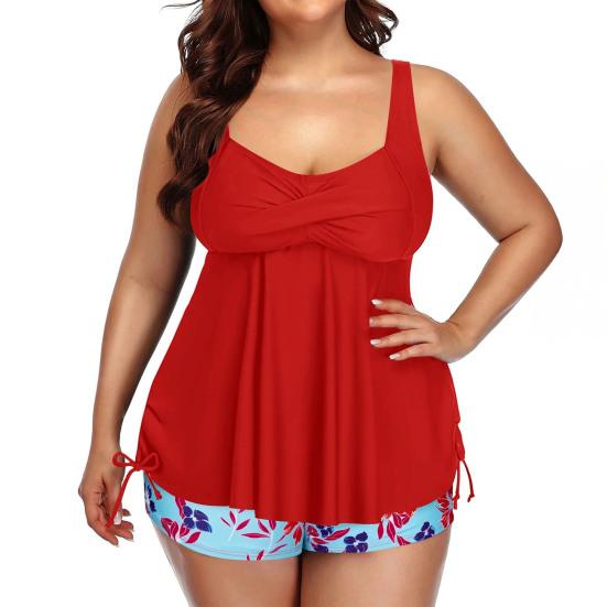 2Pcs/Set Summer Swimsuit Set Sporty Style Suspender Vest Tankini Tops Printing Shorts Set Split Design Swimwear