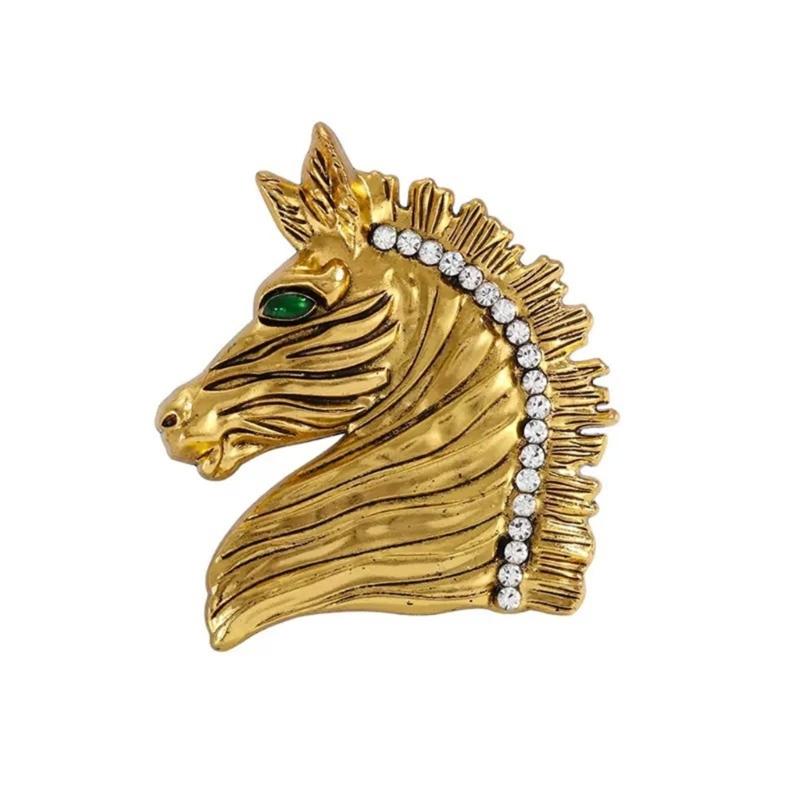 

Horse Head Design Brooch Silver/Gold Tone Alloy Jewelry Horsehead Lapel Pin For Coat Scarf Retro Style Accessory золотой