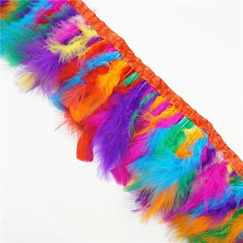 2 Mètres Bordure de Plumes de Marabout Moelleuses Bords Frange 6-8" Plumes de Dinde Blanches Noires Décor Vêtements sur Bande Artisanat Ruban Décoration
