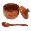 Wood Spice Pot Sugar Bowl Salt Pepper Seasoning Box with Spoon and Lid Kitchen Tool