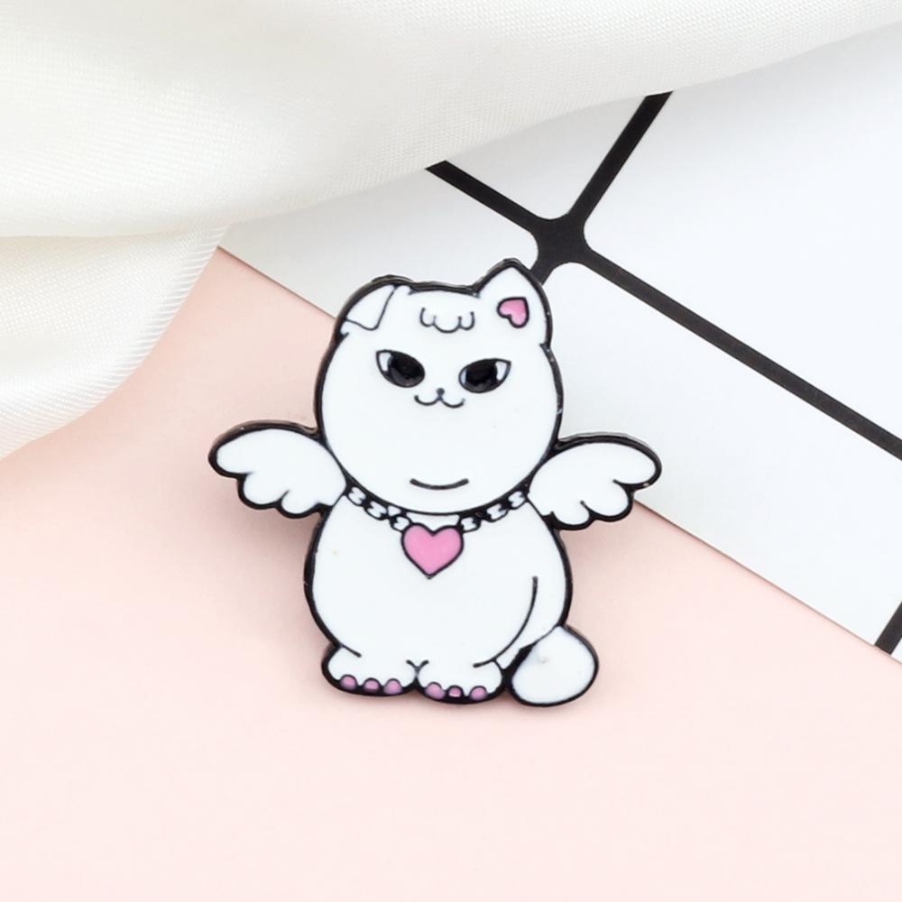 Lovely Angel Devil Cats Brooch White and Black Cartoon Cute Kitten with Wings Enamel Pin Bag Shirt Badge for Friends Couple Gift