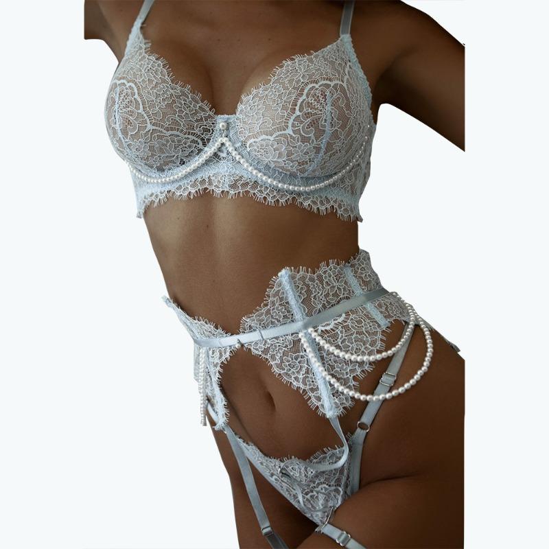 Sexy Bra Perspective Lace Fishbone Pearl Decoration Sexy Underwear Women
