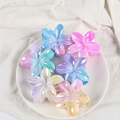 Gradient Color Laser Plumeria Hairpin Hair Claw Clip Shark Hairpin Barrettes Ponytail Holder Beach Head Accessories Women Girls Hair Clip