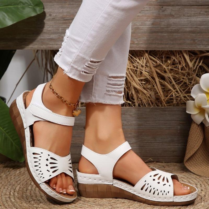 Damen Übergröße Plateau Cut-Out Sport Sandalen Sommer Europäisch Amerikanischer Stil Klettverschluss Lässige Slipper