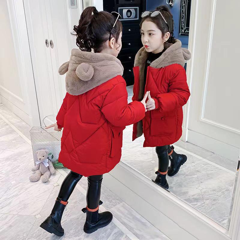 Winter Thicken Girls Jacket Fashion Warm Long Parkas Hooded Outerwear Kids