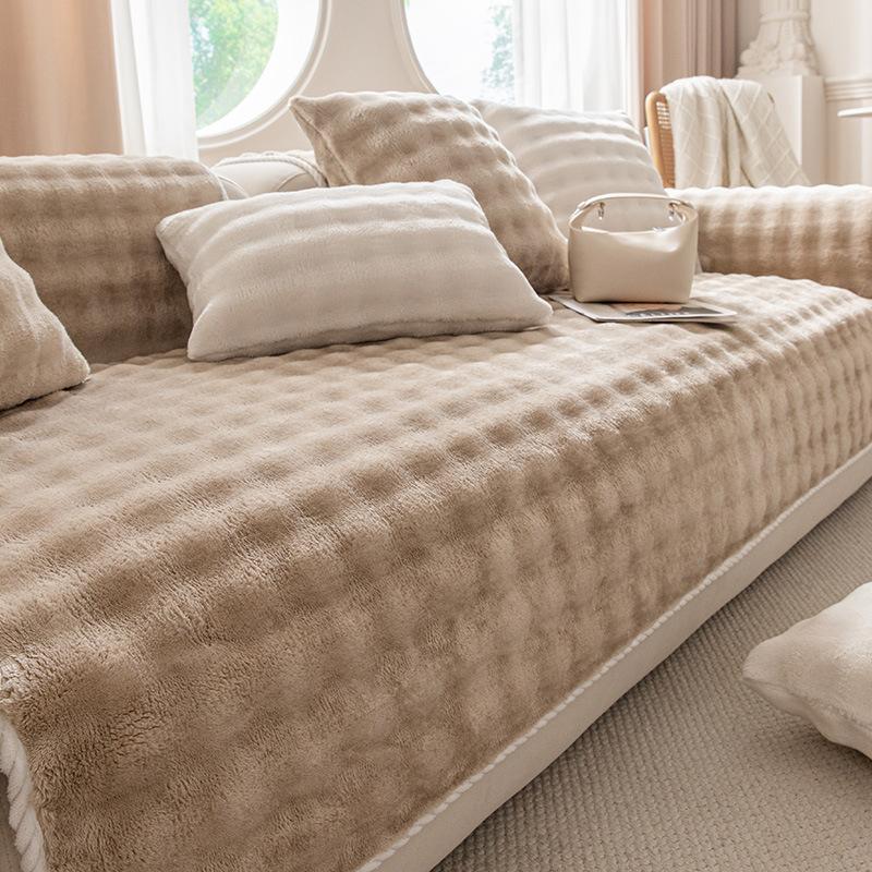 Winter Bubble Fleece Sofa Cushion Non-Slip High-Grade Cream Light Luxury Seat Cushion Winter Thickened Thermal Cover Cover Cloth Towel