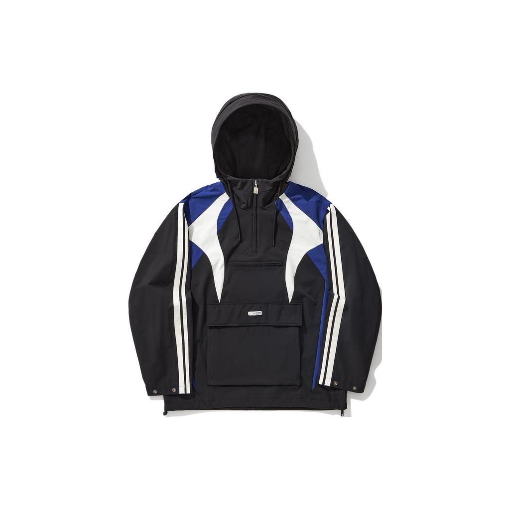 Li Ning Reignite Series Striped Spliced Hooded Pullover Loose Sports Windbreaker Unisex Windbreaker Black AFDU273-1