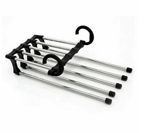Est Multifunction 5 In 1 Pant Rack Shelves Stainless Steel Clothes Hangers Multi-functional Wardrobe Magic Hanger Black