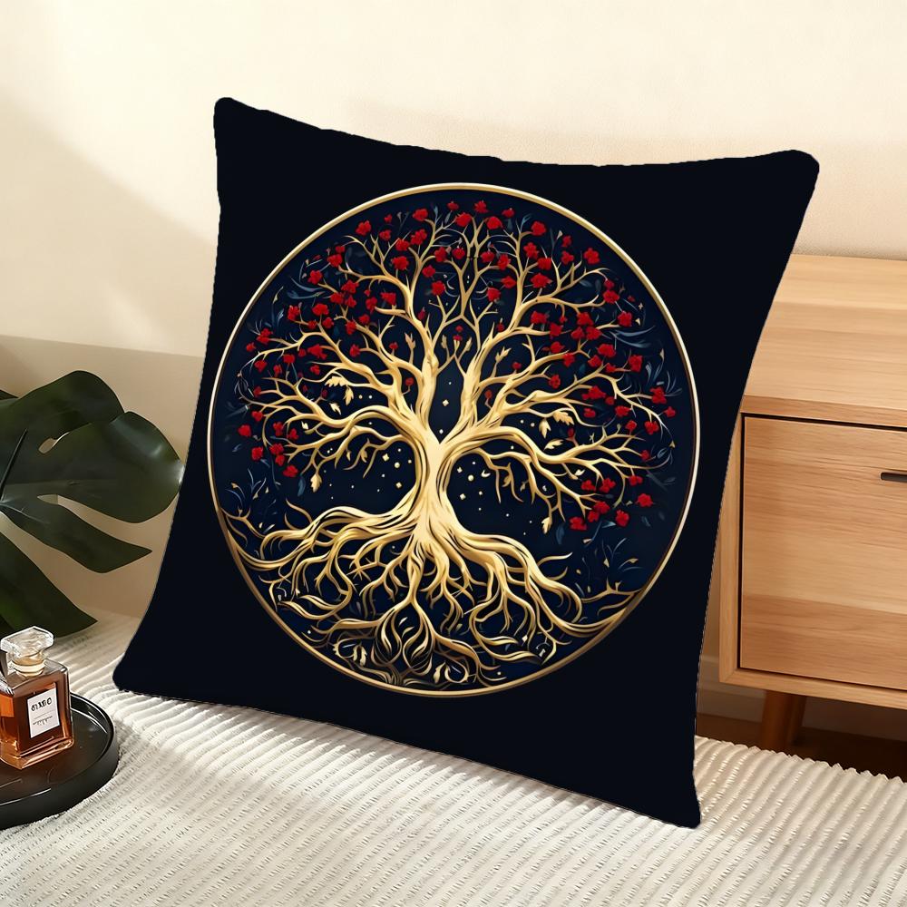 Tree of Life Plant Floral Cushion Cover Soft Short Plush Pillow Cover Smooth Cozy Texture Aesthetic Cushion Case Home Decor