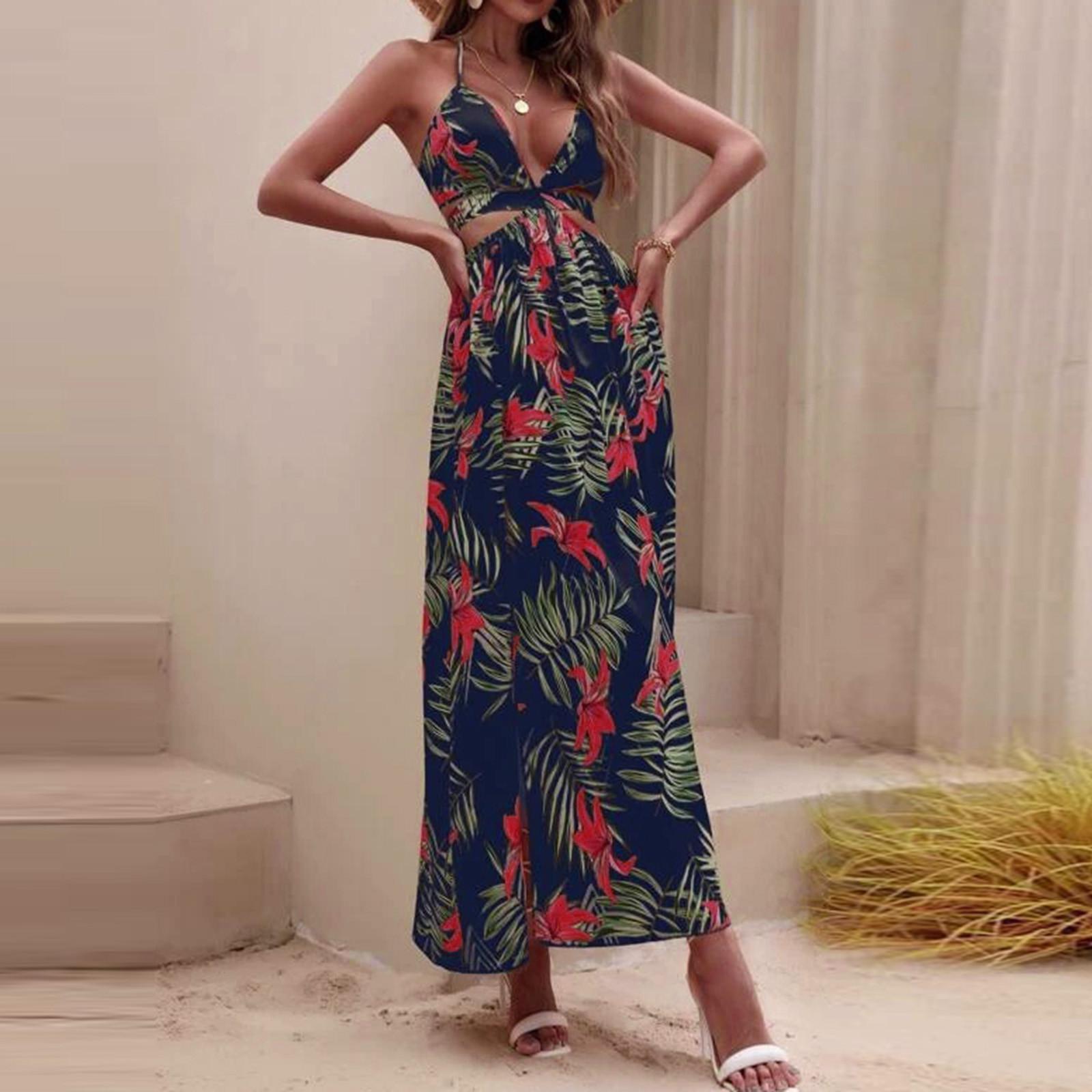 

Модное женское платье с открытым воротником и разрезом с открытой спиной и бантом L синий