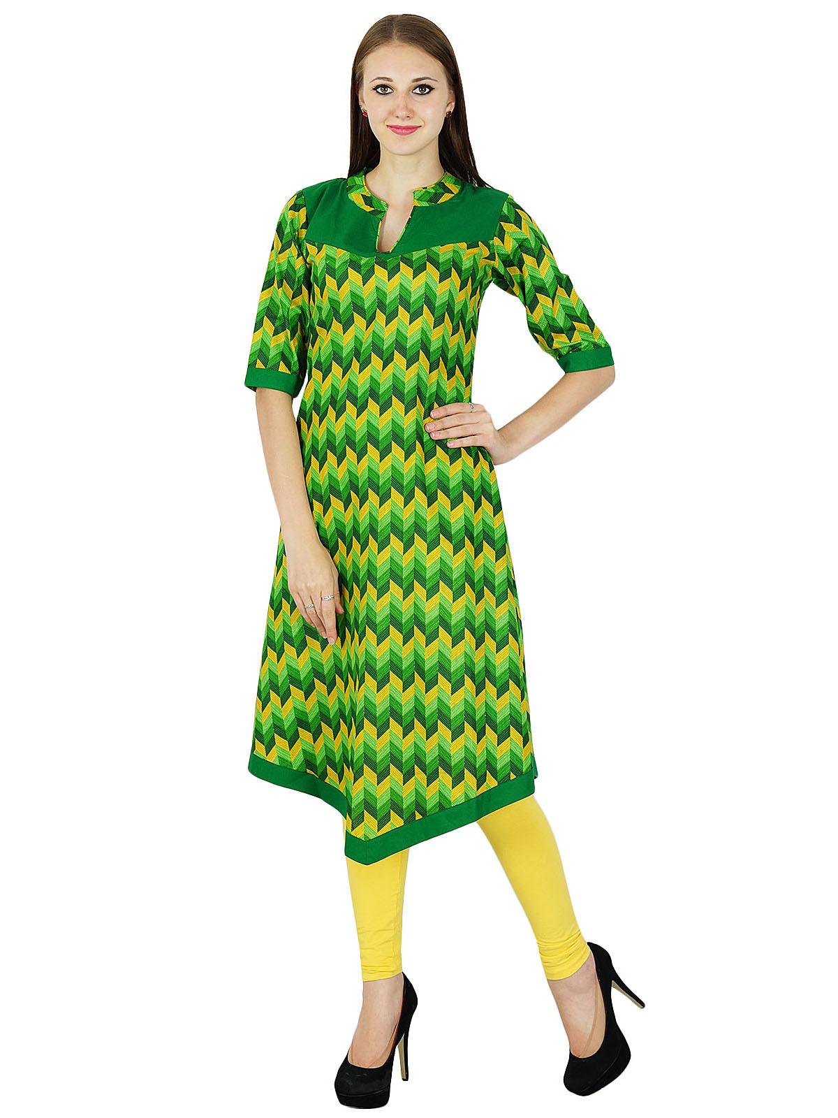 

Indian Printed Bollywood Kurta Women Ethnic Kurti Cotton Top Tunic Dress 8 зелений