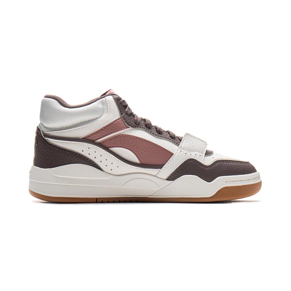 Li Ning Moon White Hi Casual Versatile Thick Sole Non-Slip Wear-Resistant Breathable High-Top Skate Shoes Women Sneakers Brown AGCU314-6