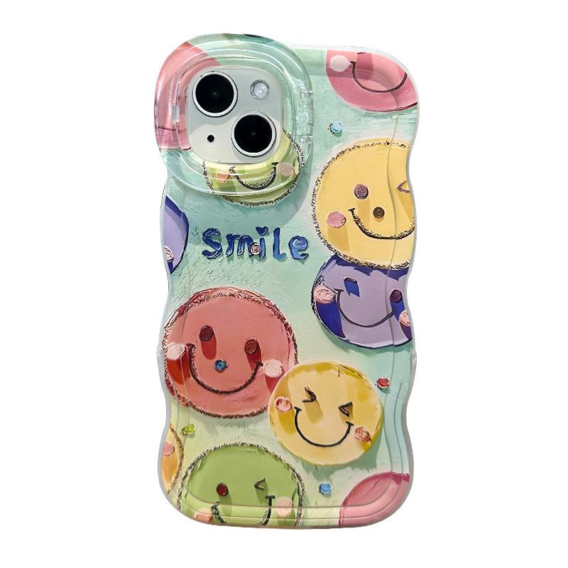 Ins Olejomalba Smajlík Vhodný pro iPhone16 Pouzdro na iPhone 15promax Dvojitý Stojan 14 Roztomilý Silikon 13