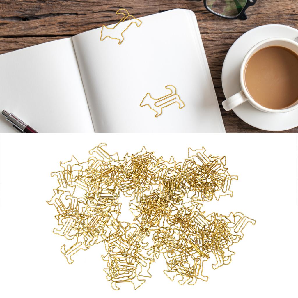 100pcs Dog Shape Paper Clips Crtively Cute Plated Metal Bookmark Paper Clips for Students Stationery