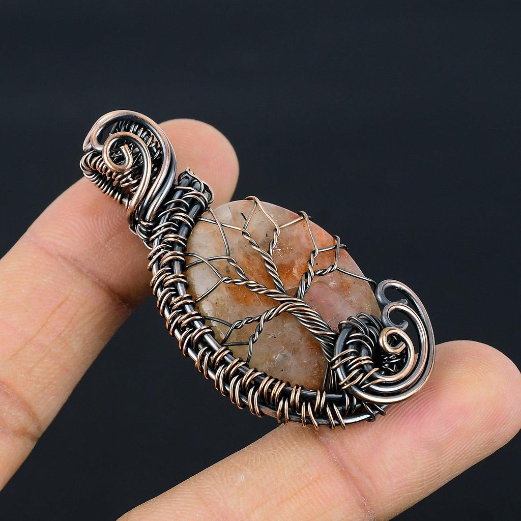 Sunstone 999 Copper Wire Wrapped Pendant, Handmade Gemstone Pendant Jewelry, Gifts For Wife Brand New Pendant