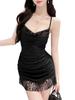 ISLAYCAOLILA EF9 Nora Size Tight Mini Lace Cabaret Mini Club Party Dress Women's Dress, M, Black, Dress, Camisole, See-through Sleeveless,