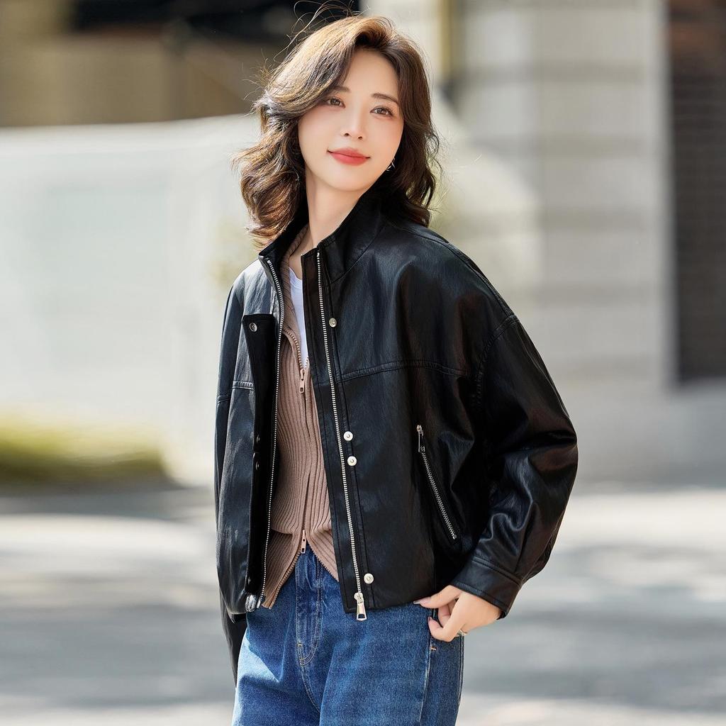 Genuine Lambskin Casual Leather Jacket 2025: Versatile Loose Stand Collar Outerwear for Petite Sizes