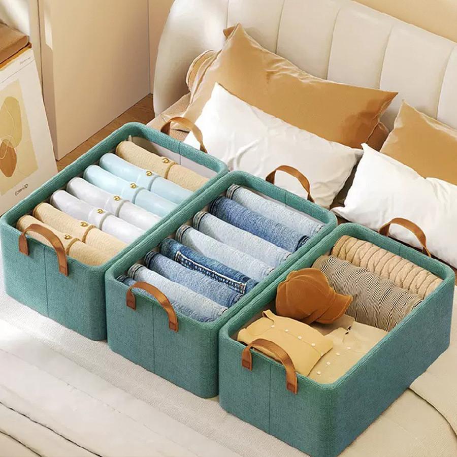 Home Storage Organizer With Foldable Fabric Bin For Clothing And Accessories