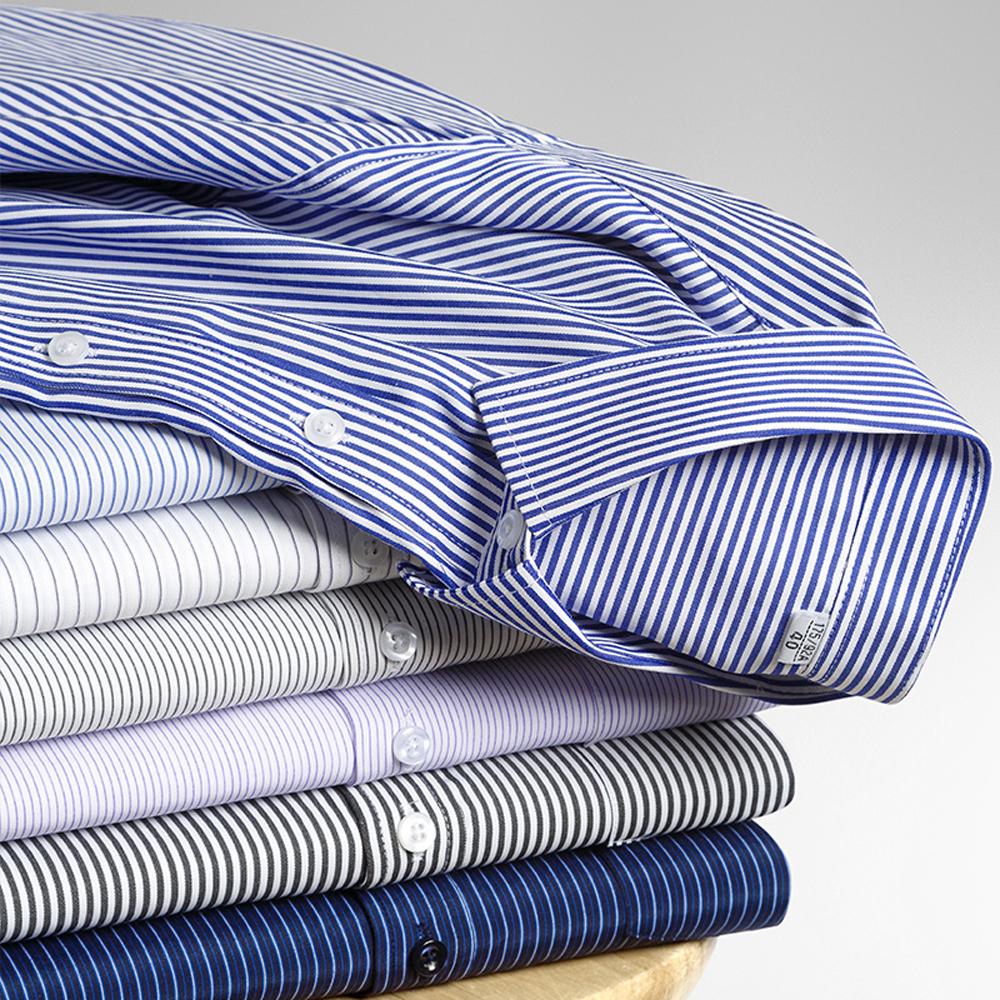 Men's Spread Collar Long Sleeve Striped Dress Shirt with Chest Pocket - Classic Business Formal for Office & Professional Wear