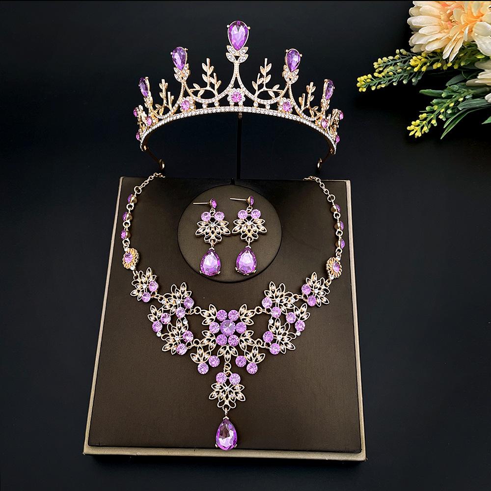 

New Bridal Tiara Necklace Three Piece Set Crown Wedding Accessories Bridal Set