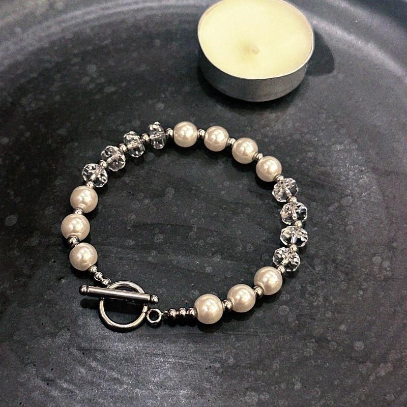 Geometric Style Handmade Pearl Bracelet With Colorful Crystals For Summer Gift Giving