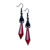 Gothic Black Bat Earrings with Red Teardrop