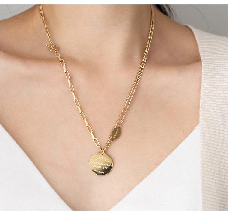 Initial Round Pendant Titanium Steel Sweater Necklace for Women - Versatile & Trendy Jewelry
