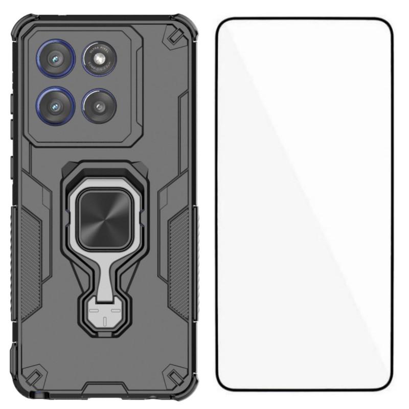 For Motorola Edge 60 Stylus 5G Phone Case WANLONFENG PC TPU Back Cover Kickstand with Tempered Glass