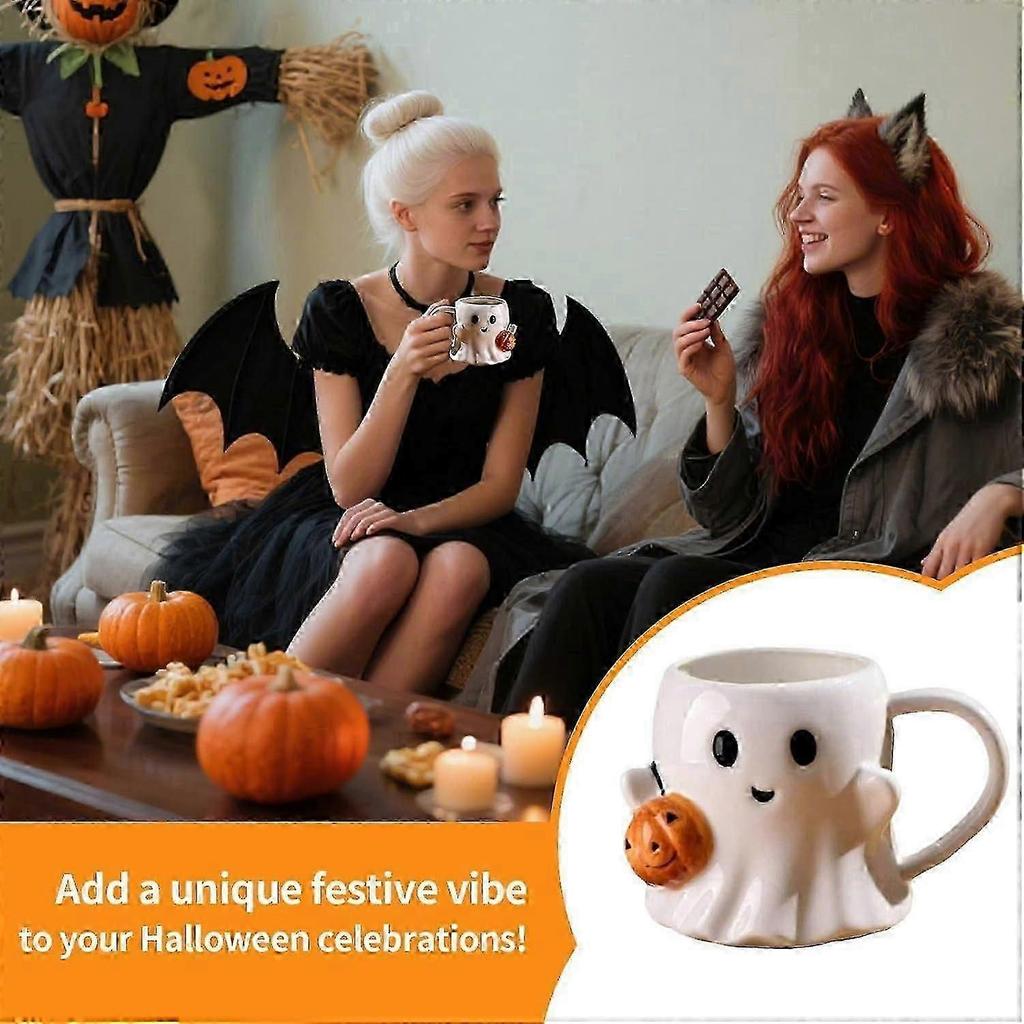 2026 New 2026 Halloween Ghost Ceramic Coffee Mug - Festive Pumpkin Design, Sturdy & Easy to Clean Handle