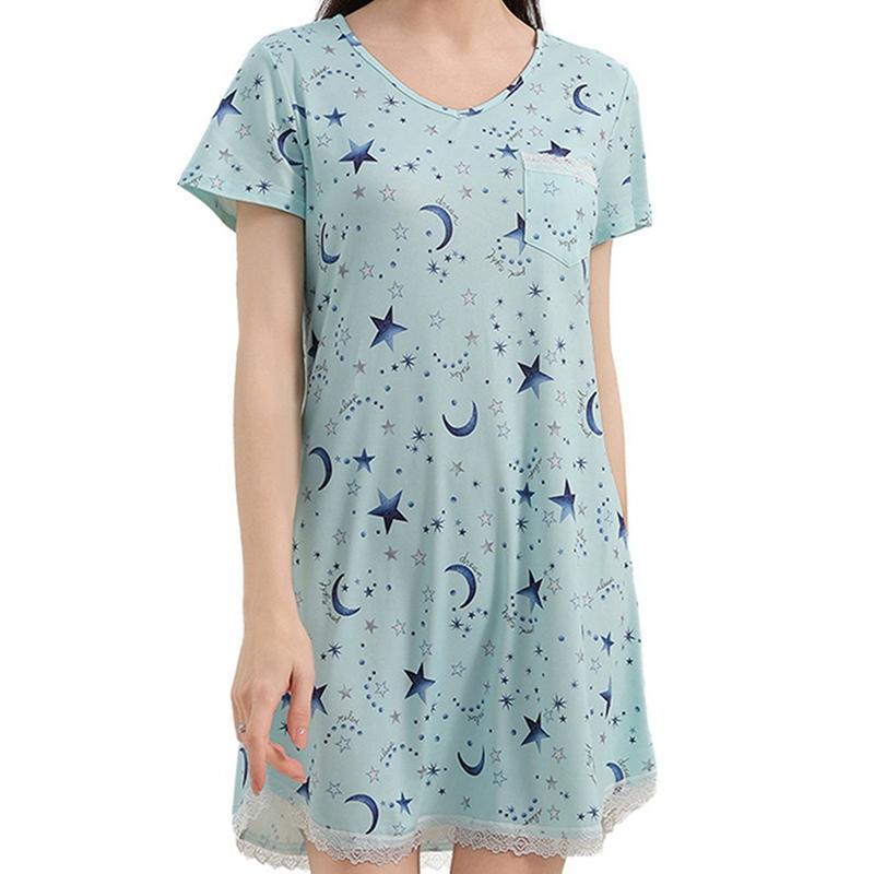 

Women s Short Sleeve Loose Nightdress Printed Nightgown S
