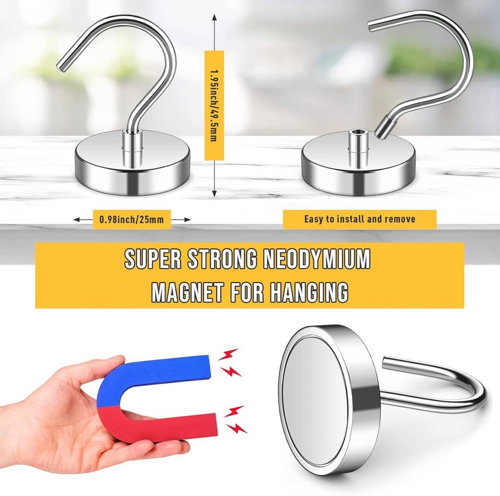 3/6 Pack Magnetic Hooks 60LBS Heavy Duty Magnetic Hooks, Neodymium Magnet Hooks for Hanging, Magnet with Hooks Strong Magnetic