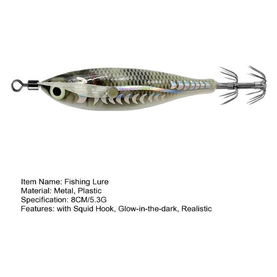 8CM/5.3G Shrimp Bait with Squid Jig Hook Swivel Luminous Realistic Bionic Artificial Lure Saltwater Freshwater Bass Walleye Trout Fishing Accessories