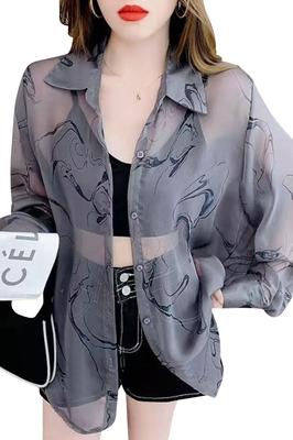 MITOTOMI Sheer Long Sun Loose Fit Women's Shirt, Cardigan, Sleeve, See-Through, Protection, (JP, Alphabet, M, Gray)