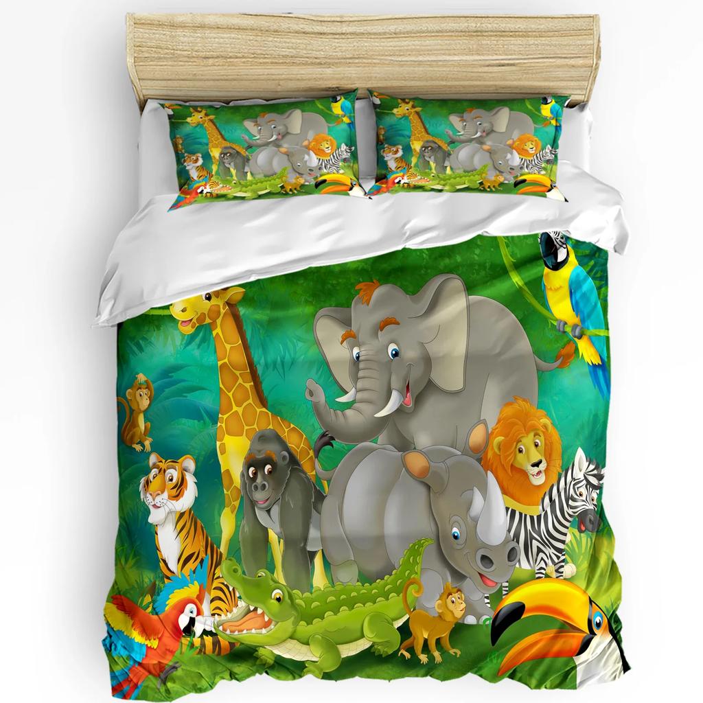 Jungle Forest Cartoon Animal Lion Elephant 3pcs Bedding Set For Double Bed Home Textile Duvet Cover Quilt Cover Pillowcase