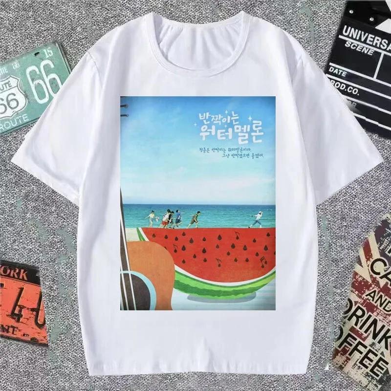 2026 Korean Style Simple Watermelon Sugar Choi Hyun Wook Hip Hop Kpop Raper Twinkling Shiny Short Sleeve Kid Tshirts Unisex