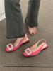 High Heel Sandals Thick Heeled Women's 2024 Summer New Square Button Rhinestone Fairy Style French Square Toe Single Shoes