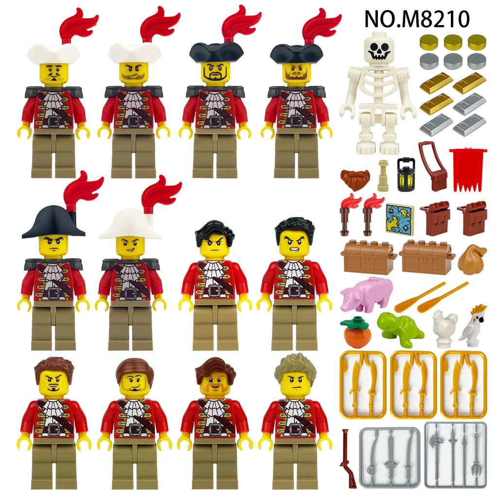 2 Pirate Minifigures M8210 Children'S Assembly Small Particle Building Block Toy Pig Animal Weapon Accessories