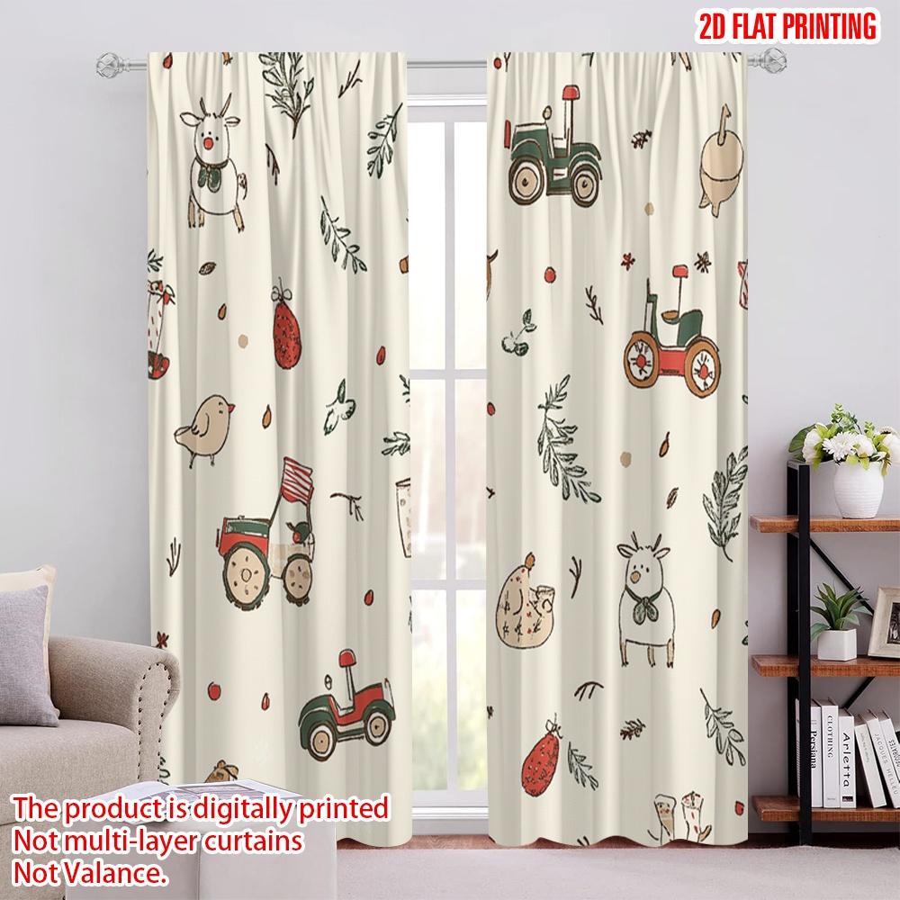 

2pcs,2D plane printing Window Curtain Christmas Cute Animal Tractor (4) Versatile Polyester Fabric (without rod) Decorations 52.50 × 116.00 cm 2 pcs