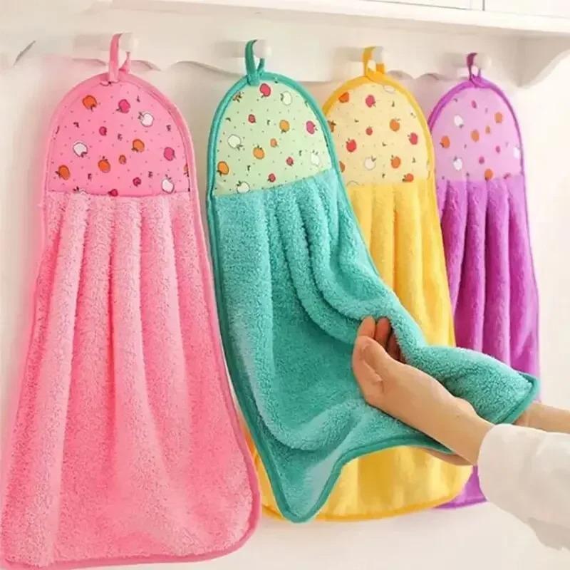 4PCS Random Color Household Hand Towel, Kitchen and Bathroom Small Handkerchief, Soft Quick Drying Cleaning Cloth, Can Be Hung