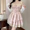 Sweet Spice Girl Small Flying Sleeve Floral Dress Female Summer Small Man First Love Princess Cake Dress Waist Fluffy Dress